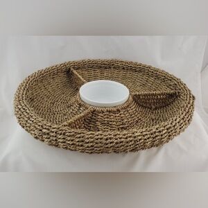 Vintage Pottery Barn SEAGRASS CHIP & DIP SERVING TRAY 16" ROUND